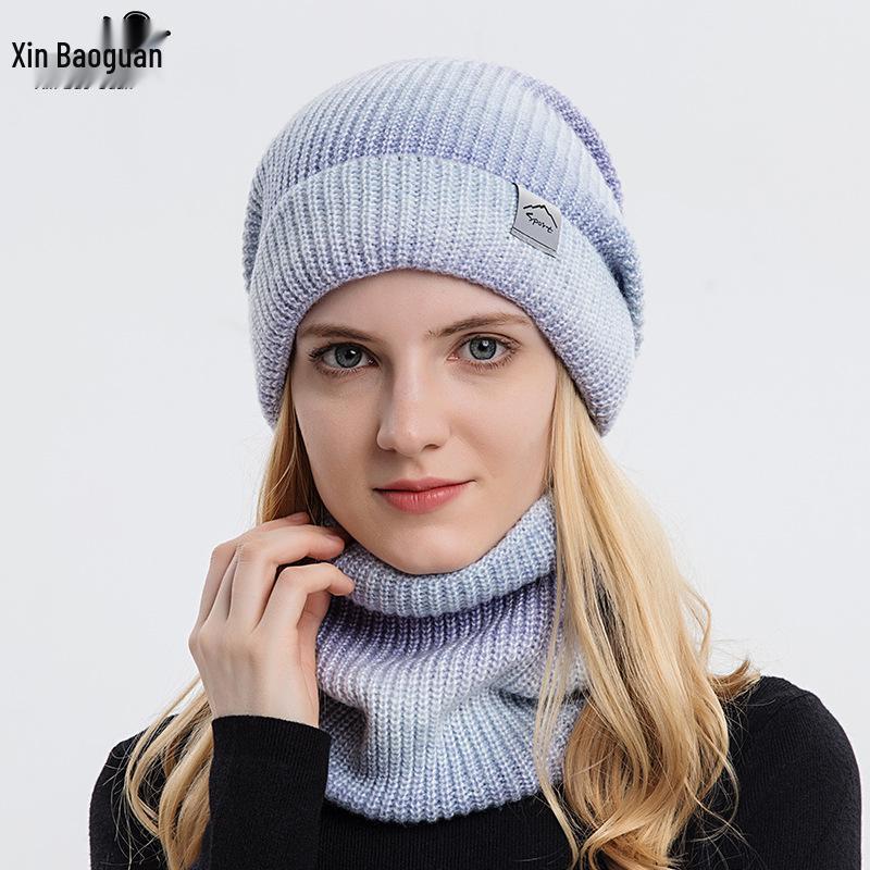 Gradient Korean-Style Knitted Hat Set: Warm, Thick, Cold-Proof with Ear Protection for Autumn & Winter