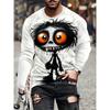 Cartoon Tierdruck Herren Langarm T-Shirt Lässig O-Ausschnitt Übergroßer Pullover Herbstmode Streetwear Hochwertige Kleidung