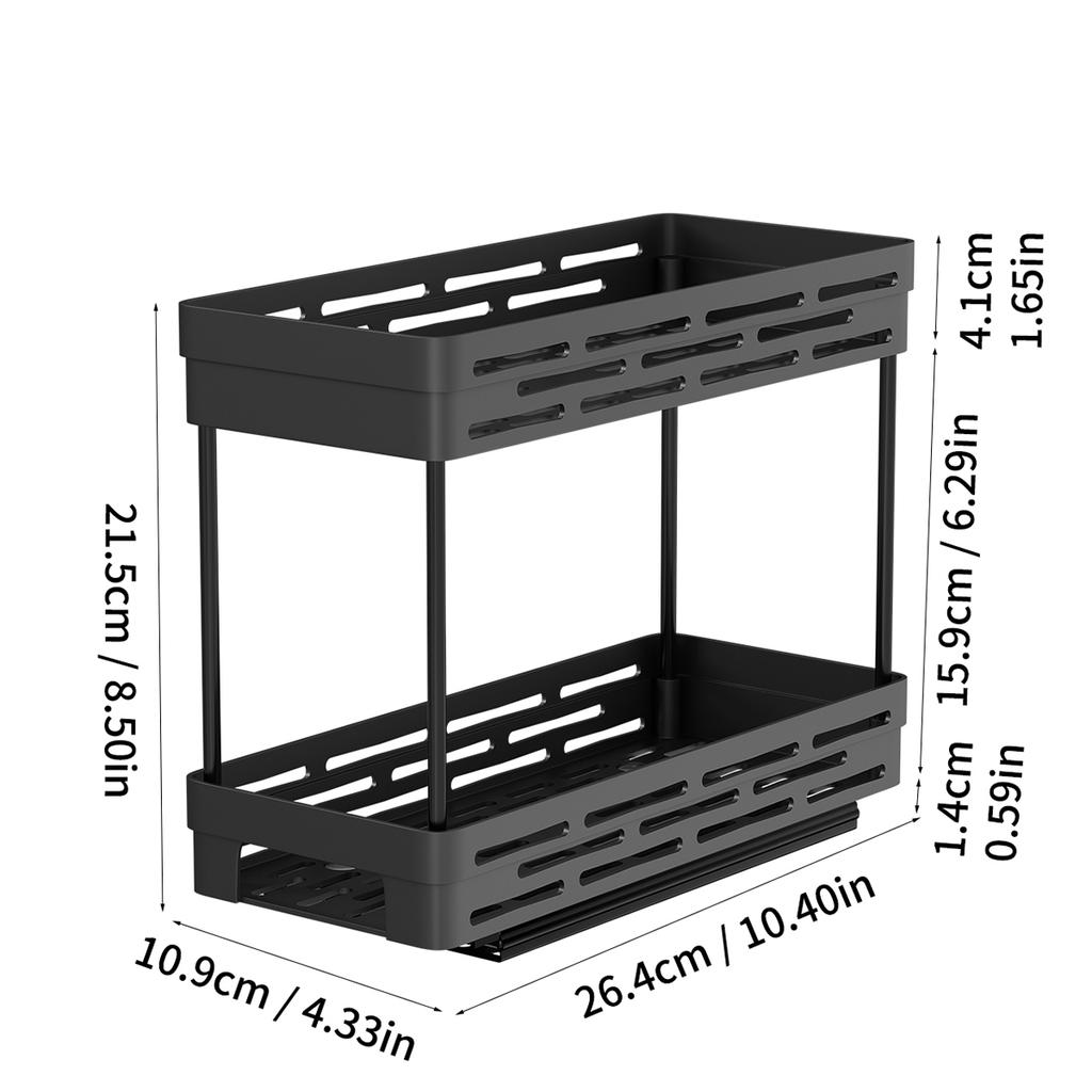 WORTHBUY 2 Tier Seasoning Bottle Sliding Storage Rack Cabinet Multipurpose Drawer Organizer Shelf Plastic Kitchenware Spice Rack