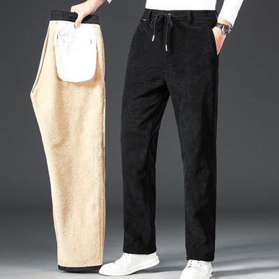 Fengxun Men's Corduroy Fleece-Lined Straight-Leg Casual Pants