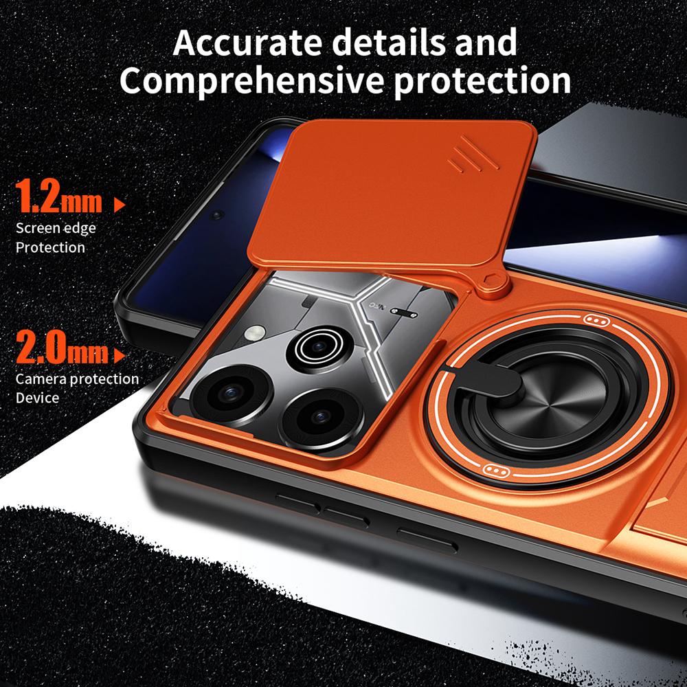 KEYSION Magnetic Phone Case for TECNO Pova 6 6 Pro 5G Slide Camera Lens Protection Upright Kickstand Ring Shockproof Back Cover