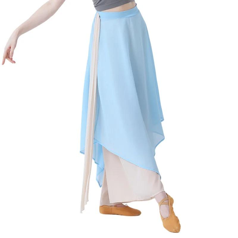 Klassische Tanzhose Tänzerin Übung Performance Chinesisches Chiffon Flatterndes Weites Locker fallendes Rock Culotte Weites Bein Locker Fließendes Kostüm