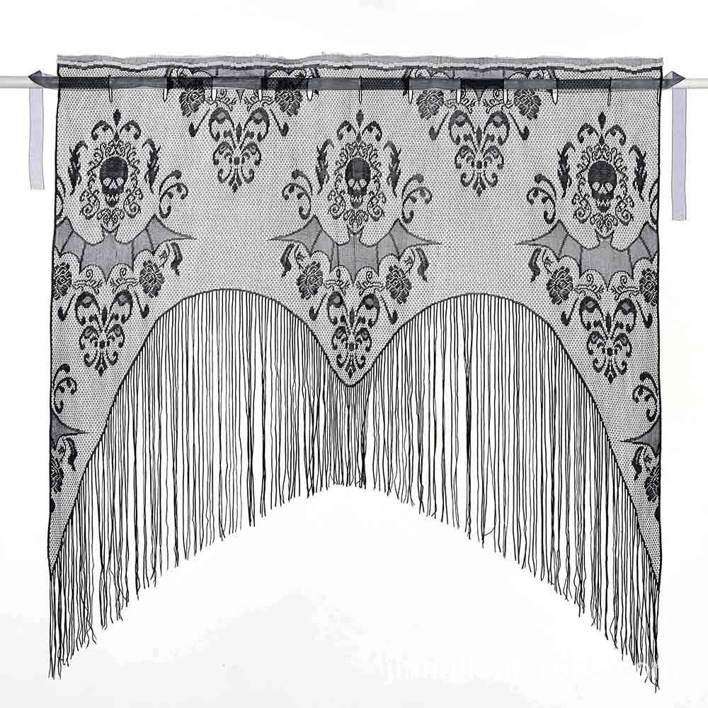 

Simple Creative Halloween Decoration Curtains Black Knitted Bat Skull Tassel Curtains Home Party Scene Layout Supplies 96x102cm