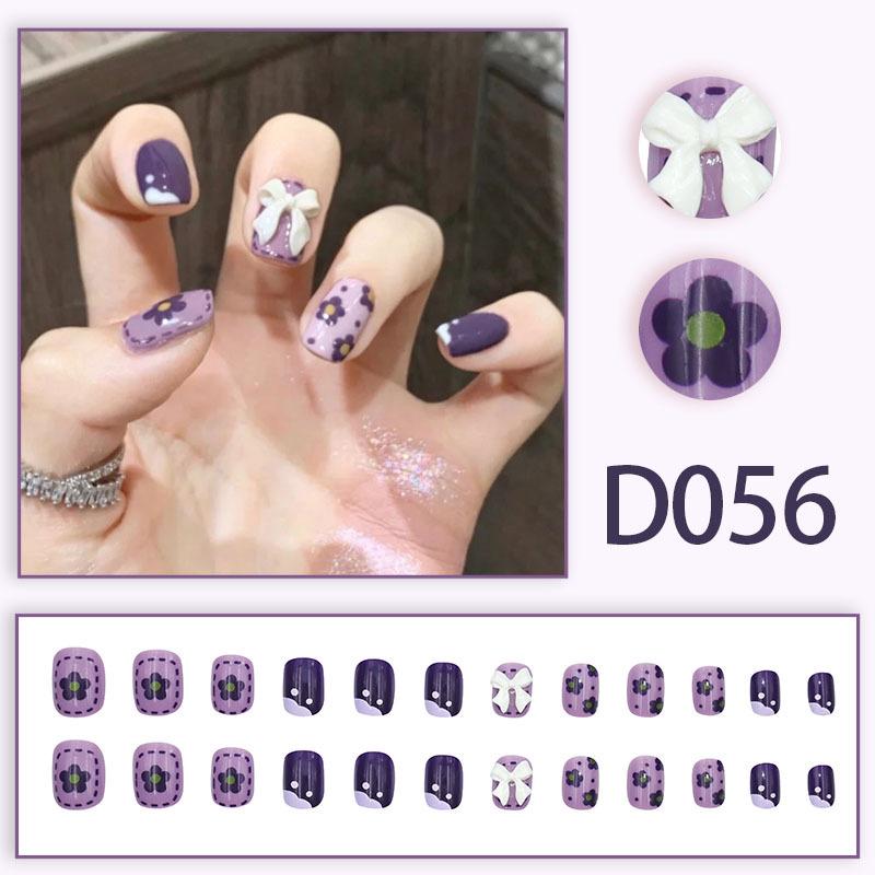 

Purple Flower Bow Nail Art Tips - Detachable, Whitened & Wearable