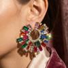 Elegant Alloy Sunflower Earrings With Colorful Rhinestones For Women Party Wedding Daily Wear