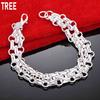 925 Sterling Silver Flat Ring Interlocking Side Chain Bracelet Gift Jewelry