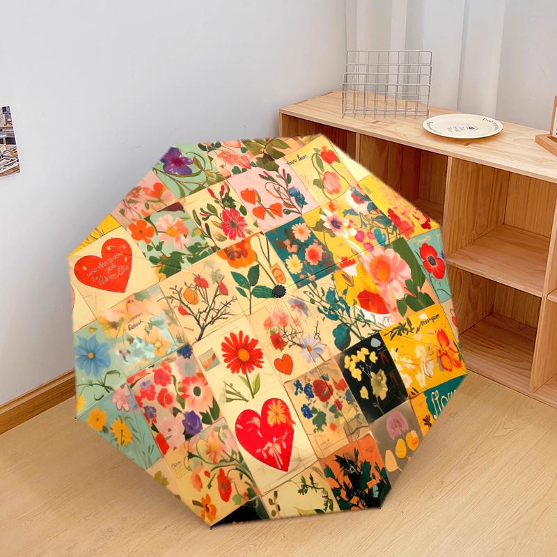 1 PC Automatic Folding Umbrella - Unique flowers Pattern, Portable & Foldable Design with 8 Ribs, Christmas Birthday Gifts