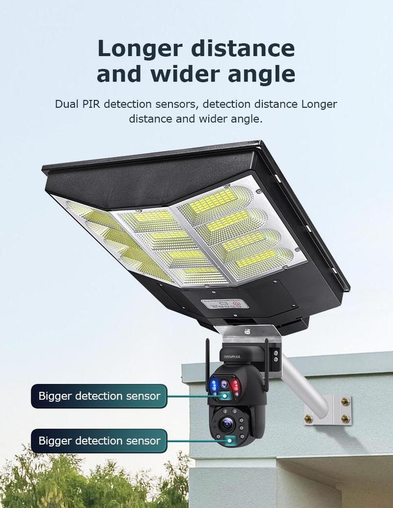 6MP Outdoor Solar Street Light Camera, 20X Zoom, Full Color Night Vision, PTZ, Dual Picture