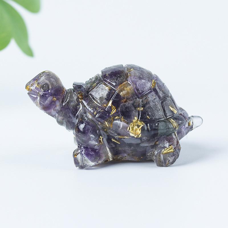 Resin Turtle Aquarium Decor With Natural Crystal Chips For Home Office And Gift