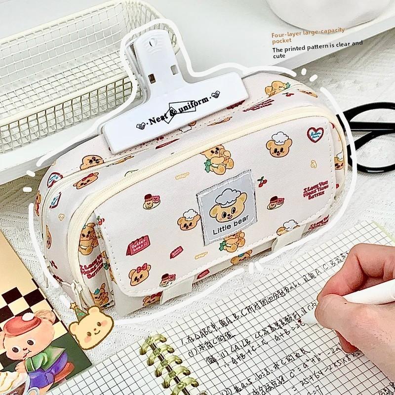 Pen Case - A Large Capacity Cute Animal Printed Cosmetic and Stationery Storage Bag with Zipper Closure, Durable Fabric Pen Case