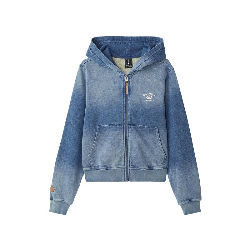Skechers Sports Alliance Series Gradient Casual Comfortable Breathable Soft Denim Jacket Women jackets Gradient-Distressed-Denim-Blue L125W016-053V M