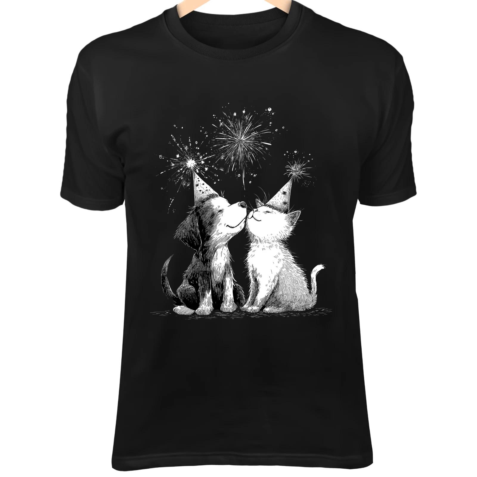 Christmas Dog & Cat Line Art - Cute Minimalist Sitting Beside Snowman 4XL