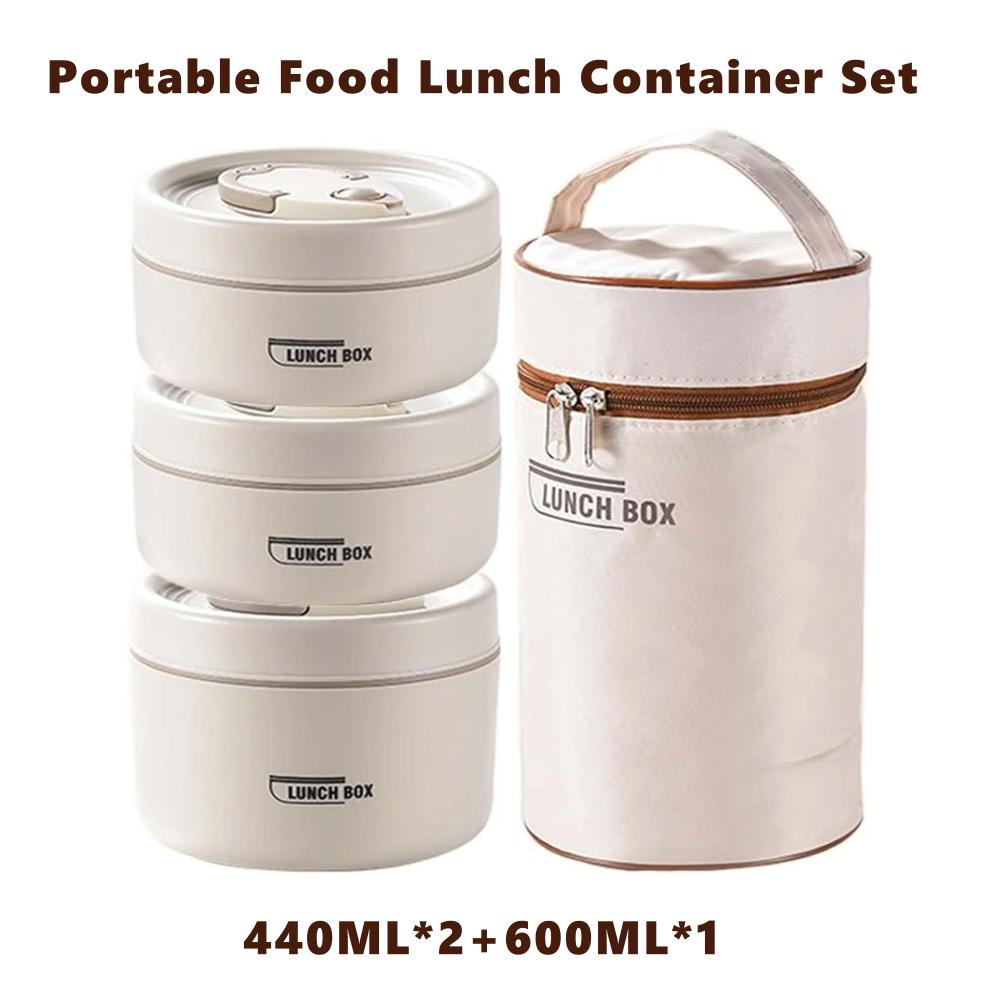 Portable Insulated Food Lunch Container Set with Thermal Lunch Box 3 Separate Stackable Lunch Container for Adult Kids