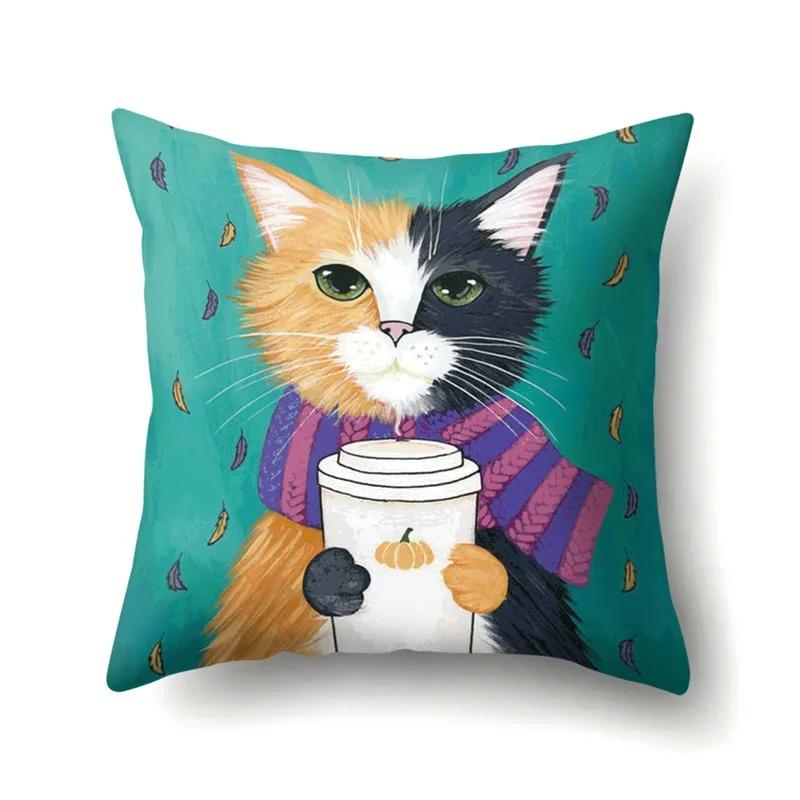 Cute Cartoon Pet Cat Pillow Cover Living Room Sofa Office Car Seat Waist Cushion   Home Decoration