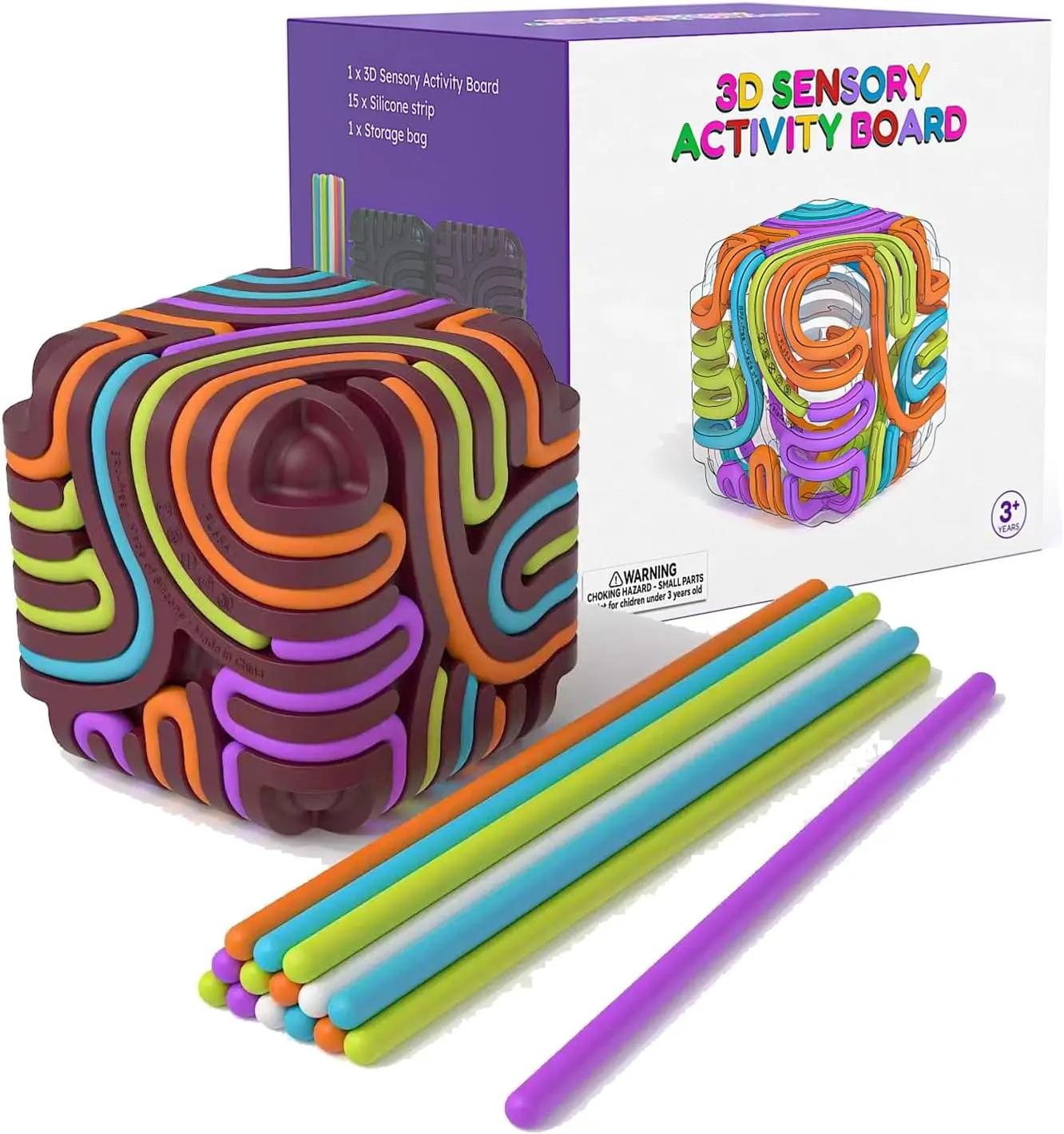 

Sensory Fidget Toys for Kids Adults Silicone Activity Cube with 15 Colorful Strings Stress Relief Travel Toy Gift фіолетовий