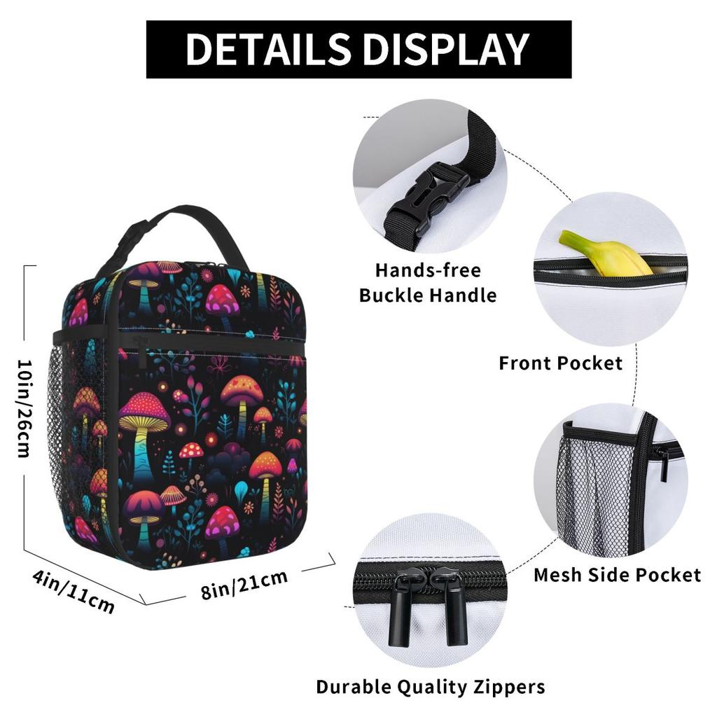 Elf Mushroom Luminescence Pattern Insulated Lunch Bag for Women Kids Leakproof Food Boxes Thermal Lunch Box Tote
