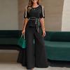 ZANZEA Women Hollow Half Sleeve Blouse and Wide Leg Pants Casual Two Piece Suit Sets