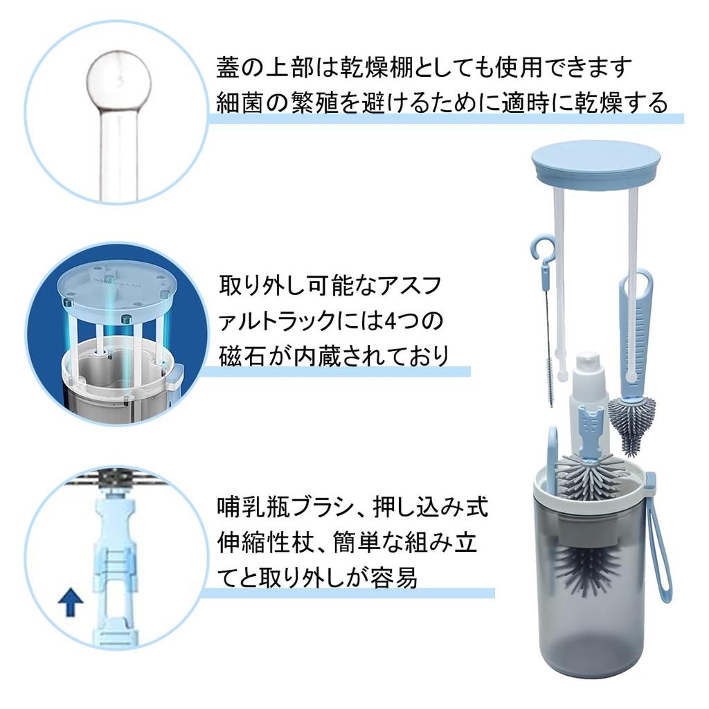 DONGFANGB Travel Bottle Cleaning Brush Set with Bottle Rack and Drying Stand, a Baby Travel Essentials for Convenient Storage, Easy Cleaning, and