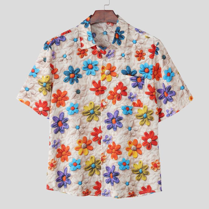 

INCERUN Мужские рубашки оверсайз с лацканами, коротким рукавом и цветочным принтом в стиле кэжуал XL абрикосовый