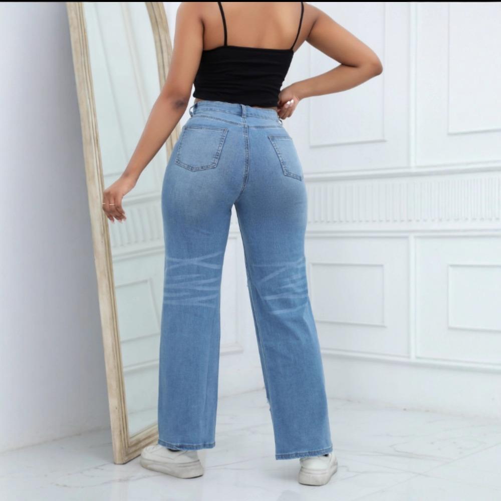 Women's Mid Rise Ripped Wide Leg Flare Jeans Loose Fit Denim Pants Urban Commuter Casual Trousers