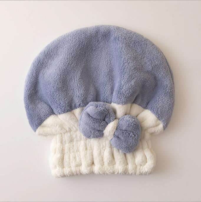 

Use Women Home Coral Fleece Bow Dry Hair Hat With Absorbent Quick Function Dry синий