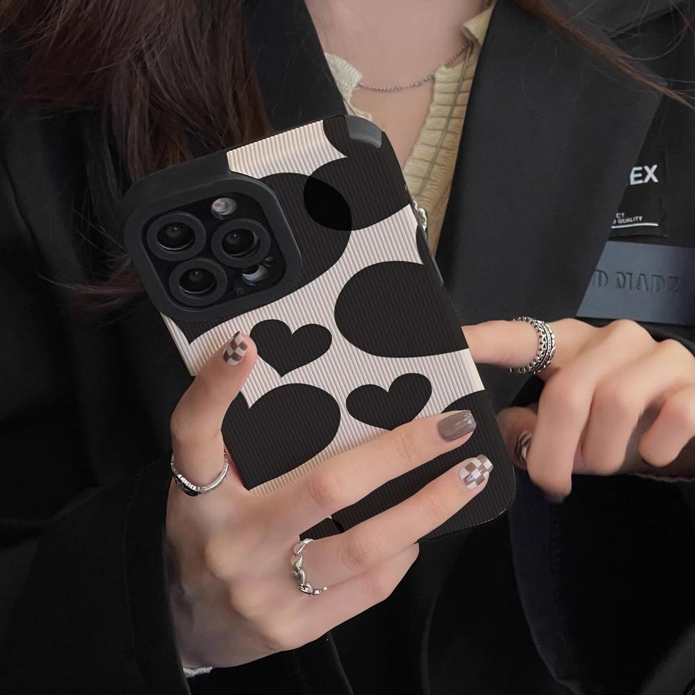 Fashion Black Love Heart Silicone Case For iPhone 14 Plus 12 13 11 15 Pro Max Mini X XS XR 7 8 SE Leather Shockproof Full Cover