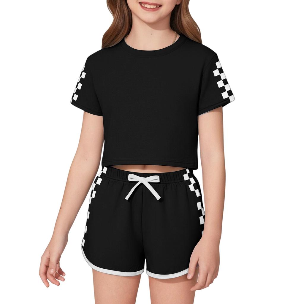 Kinder Freizeit Gestreiftes Kurzarm Rundhals T-Shirt und Shorts Set