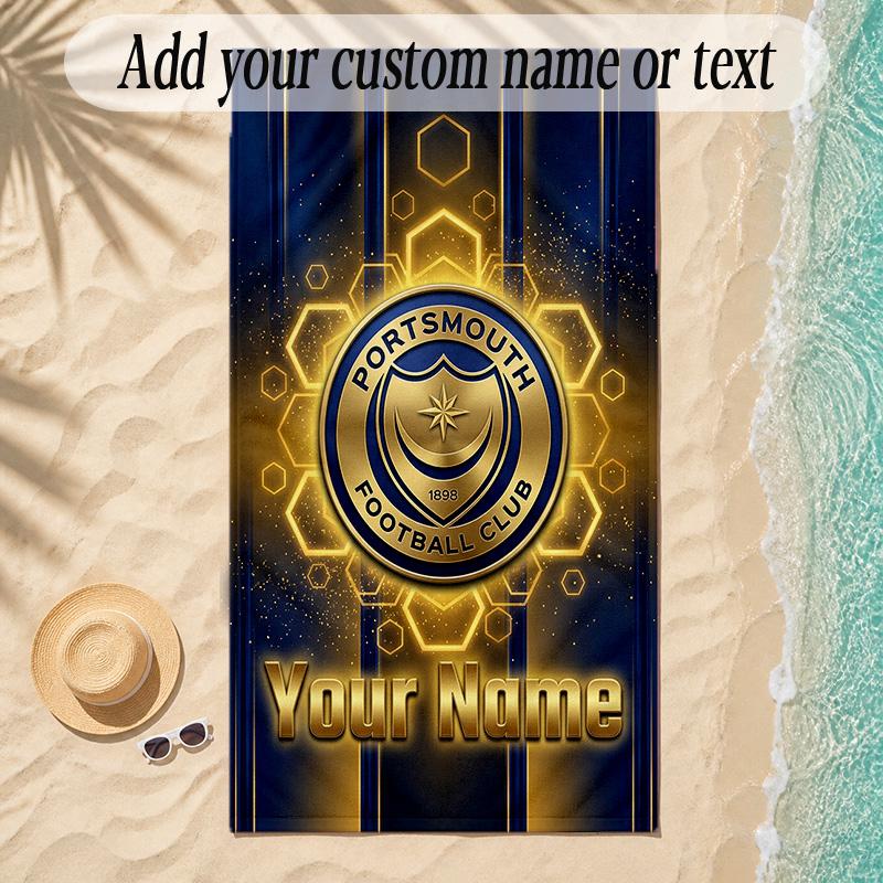 Beach TowelPortsmouth FC Custom Name Text Personalized Soft Towel for Beach Pool Indoor Home Decor Gift