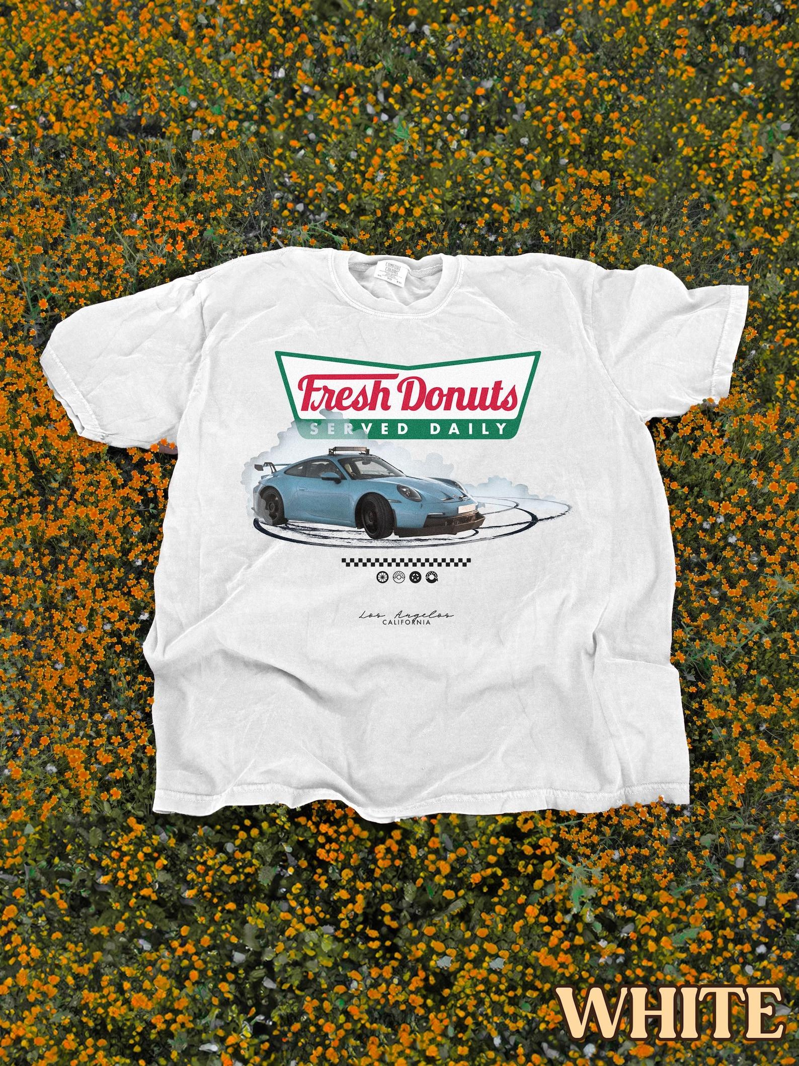 Fresh Donuts Served Daily, Porsche 911 GT3 Inspired Drift Tee, Car Guy Gift, 100% Cotton Comfort Color, Car Shirt, Retro Car Gift, No AI XL