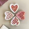 2Pcs Original Design Heart Ceramic Plate Dopamine Flower Nut Chocolate Plate Floral Plaid Jewelry Display Plate Suitable for Restaurant Kitchen 