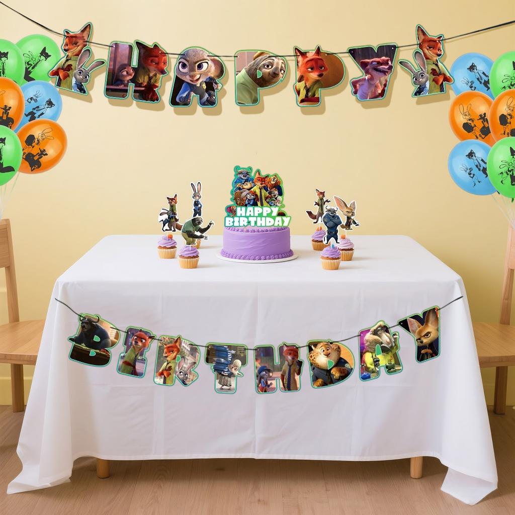 Birthday Theme Party Decoration Banner Pull Flag Cake Flag Balloon- Set