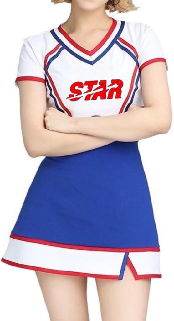 Lady Lazy Cheerleader Short Cute Uniform, Midriff-Baring, Sleeves, Miniskirt, (Small)