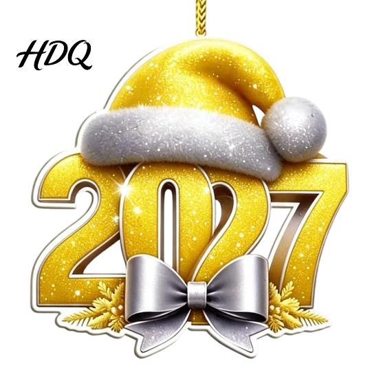Новогодние принадлежности для вечеринки 2027 Украшение-шапка 2D Плоская акриловая подвесная декорация для праздничных украшений Новогоднее дерево Номер Санта Подвеска Легкая
