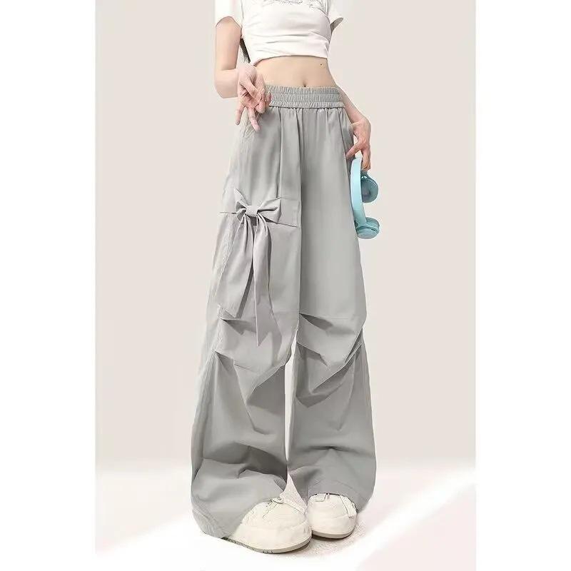 

Bowknot Grey High-Waist Wide-Leg Casual Work Pants for Women - Summer 2026 Edition Large серый
