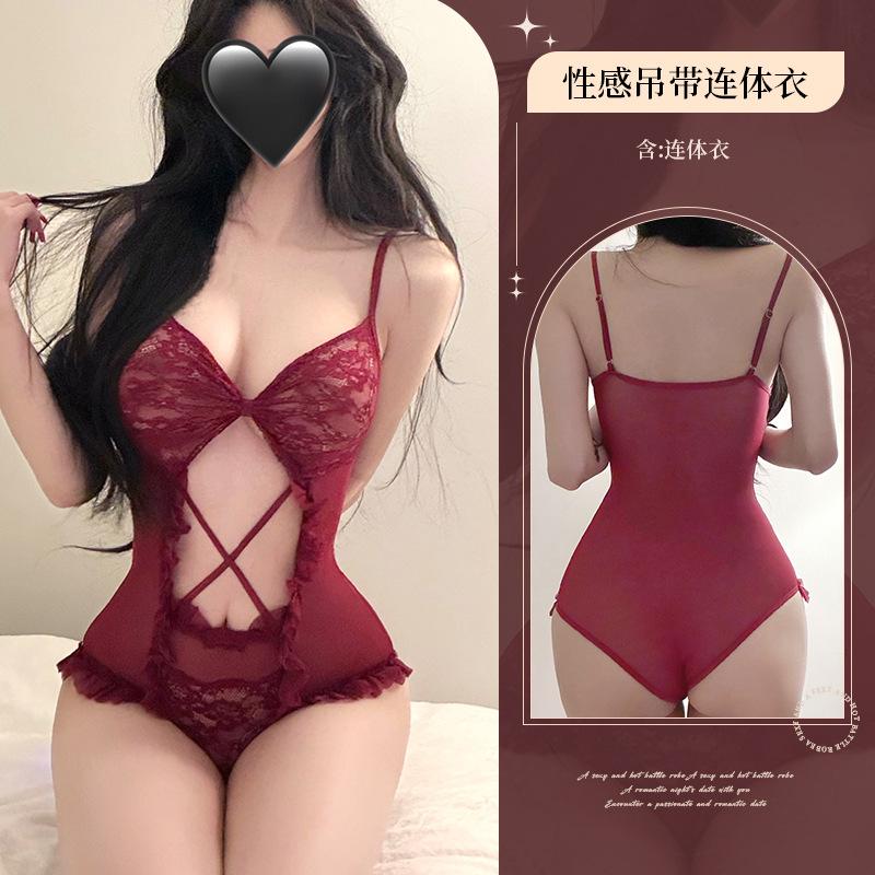 Sex underwear mesh perspective temptation straps low cut sexy backless hot open uniform suit