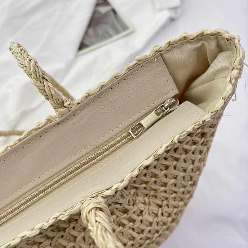 Yogodlns Women Hand Woven Tote Bag Solid Color Large Capacity Square Handbag Straw Shoulder Bag with Tassel Pendant