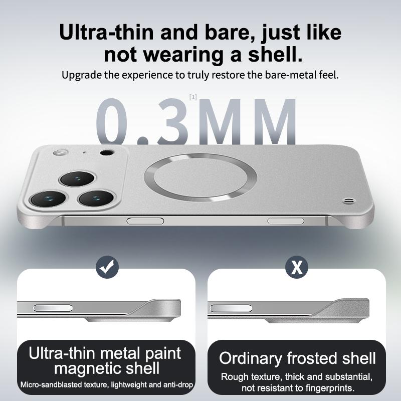 Frameless Ultra Thin Magnetic Case For iPhone 17 Air 16 15 14 Plus 13 12 Pro Max For Magsafe Solid Color Soft PC Back Cover