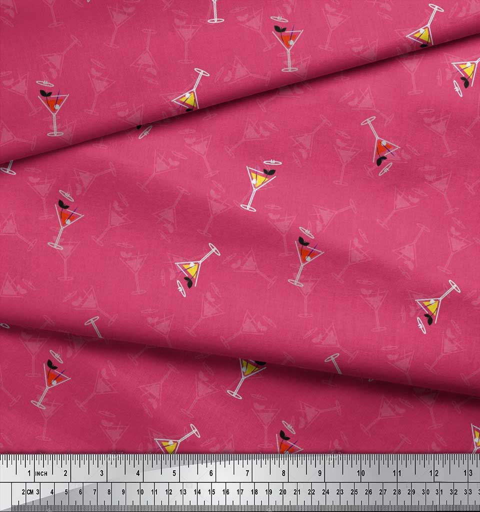 Soimoi Purple Japan Crepe Satin Fabric Glass,Straw & Drinks Summer Designs Fabric Prints By Metre 42 Inch