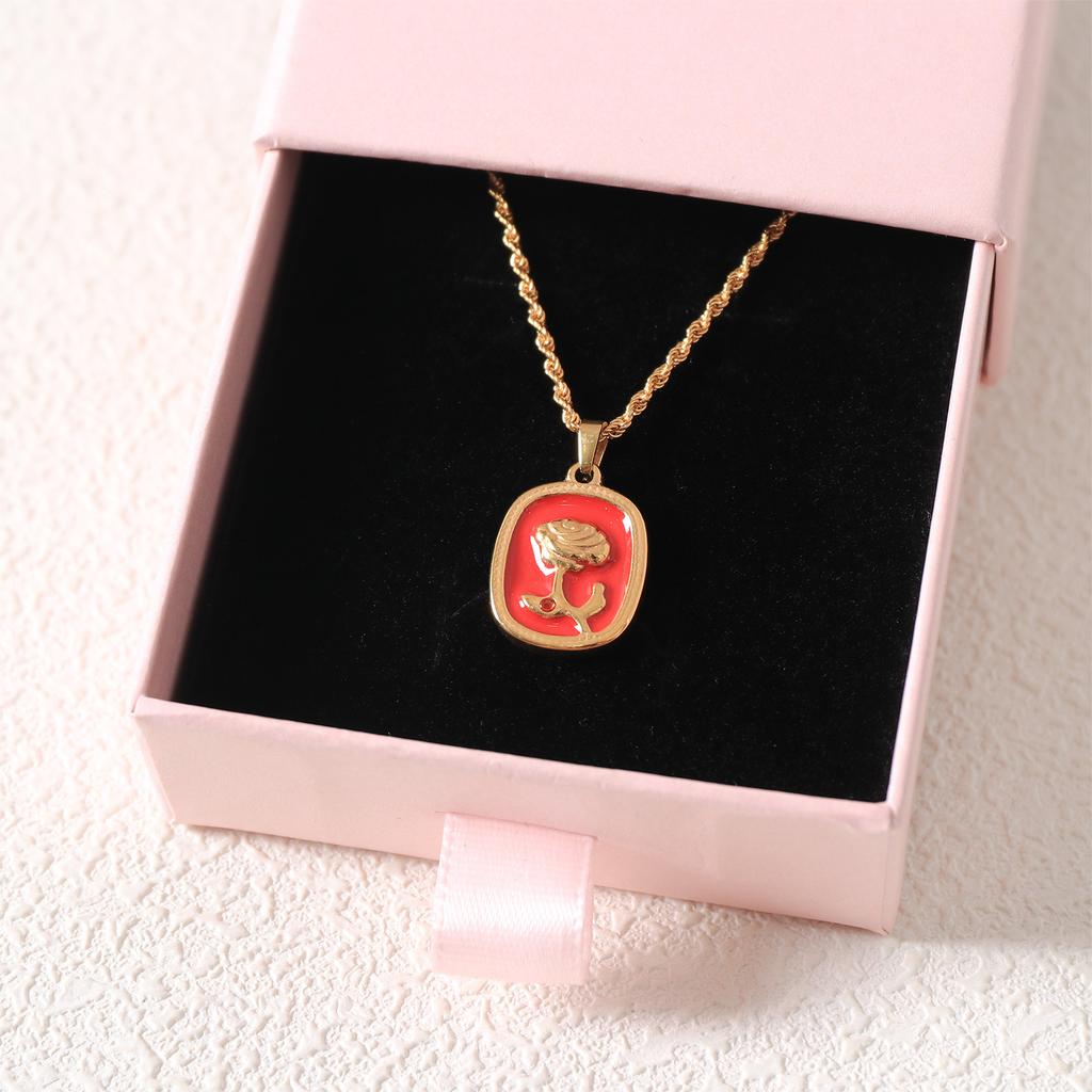 Hochwertige Exquisite Emaille Tropfende Rose Halskette für Damen Leichter Luxus Nische Schlüsselbeinkette