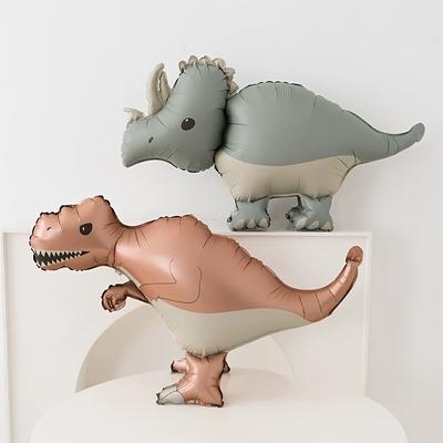 2pcs Matte Triceratops Tyrannosaurus Rex Aluminum Film Balloons Jurassic Dinosaur-Themed Birthday Party Decorations Photo Props