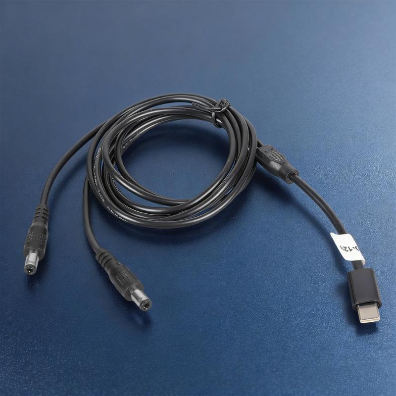USB C To Double 5.5x2.5mm Charging Cable 12V3A Power Cord Plastic Texture for Router Speaker LED Light Fan Camera