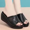 Summer New Flip Flops Women's Thick-soled Lightweight Sandals Soft Leather Hollow Rhinestone Wedge High Heels for Outdoor Wear