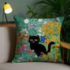 Cute Black Cat Oil Painting Cushion Cover Plush Fabric DoubleSided Printed Invisible Zipper Sofa Pillow Case Home Bedroom Decor