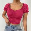 Square Necked Bubble Sleeve Top French style Square Shirt Women Sexy Low Cut Waist Hugging Top