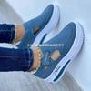 Scarpe singole casual taglia grande da donna, nuove per la primavera e l'estate, fondo piatto, tomaia in tessuto fly-knit traspirante, chiusura in velcro, scarpe casual in rete, stazione indipendente