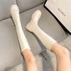 Flat Bottom Black White Elastic Boots Internet Celebrity Thin Boots Knee Boots High Boots Women's 2021 Autumn and Winter New