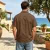 Men's Casual Short Sleeve Shirt Cotton Linen Blend Button Down Collar Lightweight Summer Top Beachwear
