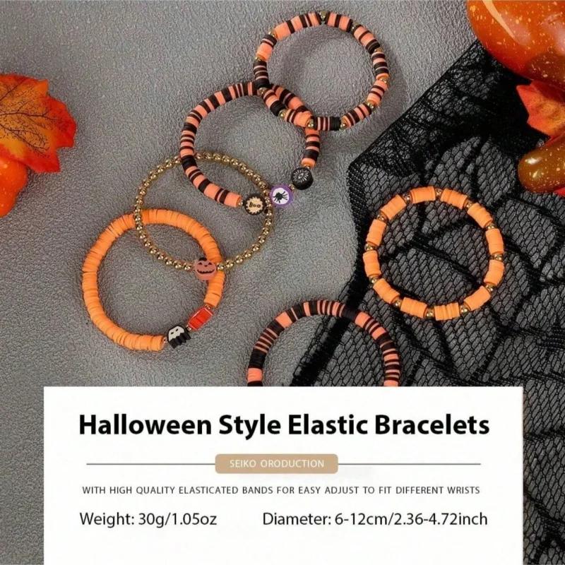 6pcs Halloween Decoration Bracelet with Pumpkin, Bat, and Ghost Pendants, Roleplaying Party Decoration giftHalloween Decorations