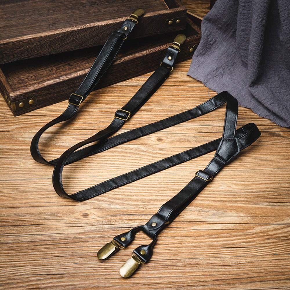 

Retro Suspenders for Men Black Suspender Clip Fashion Leather Suspenders Men чорний