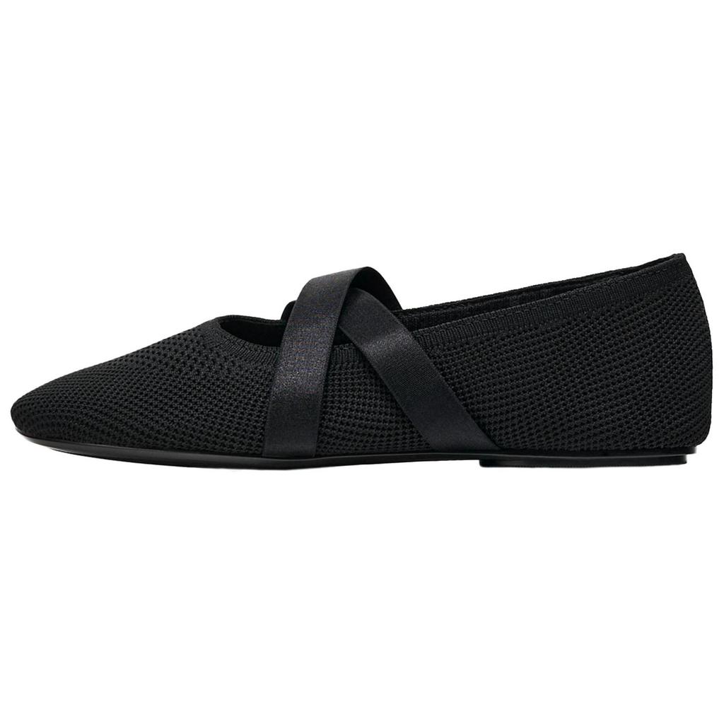 ZARA Elegant Double Cross Strap Fabric Round Toe Mary Jane Shoes Women shoes Black 13585510-38